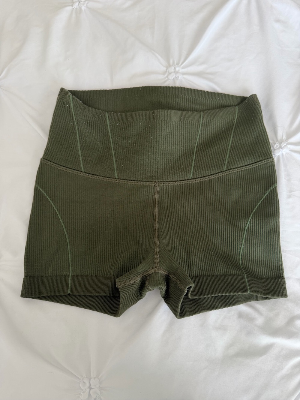 aerie Olive Ribbed High-Waist Bike Shorts